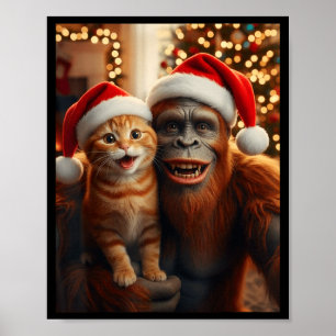 Funny Cat Selfie With Bigfoot Christmas Sasquatch  Poster