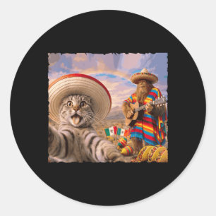 Funny Cat Selfie with Bigfoot Sombrero Cinco De Classic Round Sticker