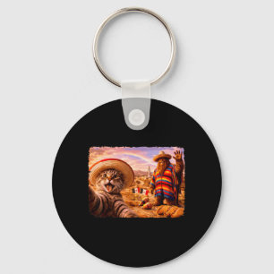 Funny Cat Selfie with Bigfoot Sombrero Cinco De Key Ring