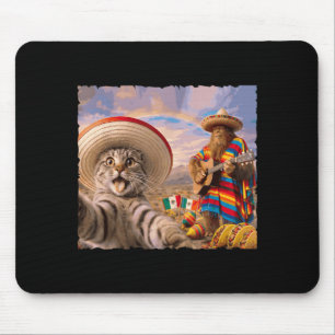 Funny Cat Selfie with Bigfoot Sombrero Cinco De Mouse Pad