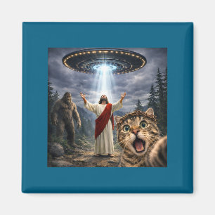 Funny cat selfie with bigfoot ufo and jesus easter magnet