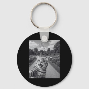 Funny Cat Selfie With Cupid In Garden Humor Valent Key Ring