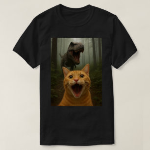 Funny Cat Selfie with Dinosaur Cat Selfie Art T-Shirt