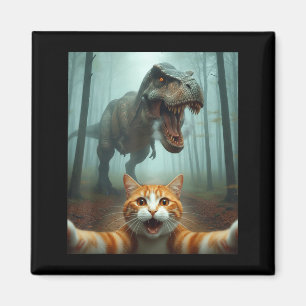 Funny Cat Selfie With Dinosaur Graphic For Men Wom Magnet