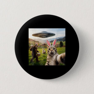 Funny Cat Selfie with Easter Bunny Bigfoot UFO for 6 Cm Round Badge
