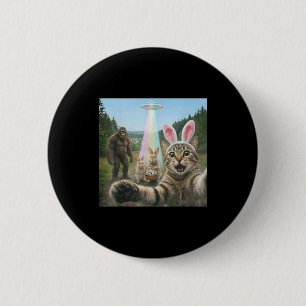 Funny cat selfie with easter bunny bigfoot ufo for 6 cm round badge