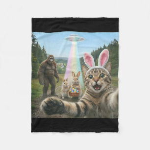 Funny cat selfie with easter bunny bigfoot ufo for fleece blanket