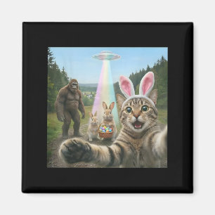 Funny cat selfie with easter bunny bigfoot ufo for magnet