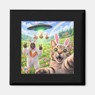 Funny Cat Selfie with Easter Bunny Bigfoot UFO for Magnet