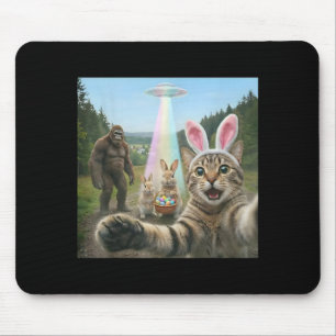 Funny cat selfie with easter bunny bigfoot ufo for mouse pad