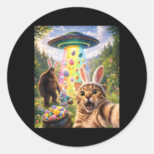 Funny Cat Selfie with Easter Bunny Ears Bigfoot Classic Round Sticker