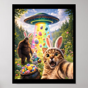 Funny Cat Selfie with Easter Bunny Ears Bigfoot Poster