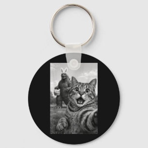 Funny Cat Selfie with Easter Bunny Japanese Kaiju Key Ring