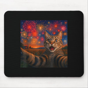 Funny Cat Selfie With Fireworks Happy New Year Eve Mouse Pad