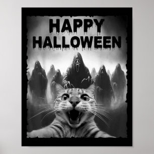 Funny Cat Selfie With Ghosts Halloween Costume Day Poster