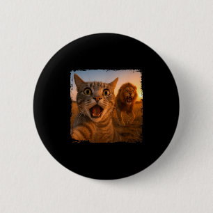 Funny Cat Selfie With Lion Cat Meme For Men Women  6 Cm Round Badge
