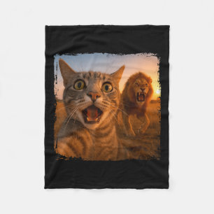 Funny Cat Selfie With Lion Cat Meme For Men Women Fleece Blanket