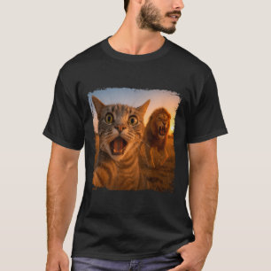 Funny Cat Selfie With Lion Cat Meme For Men Women  T-Shirt