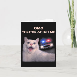 Funny Cat Selfie with Police Style Meme Graphic Card