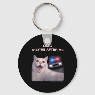 Funny Cat Selfie with Police Style Meme Graphic Key Ring