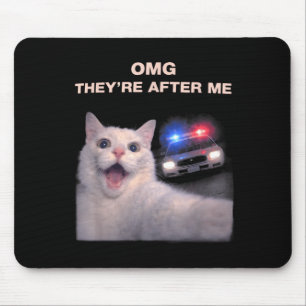 Funny Cat Selfie with Police Style Meme Graphic Mouse Pad