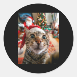 Funny Cat Selfie With Santa Christmas 12  Classic Round Sticker