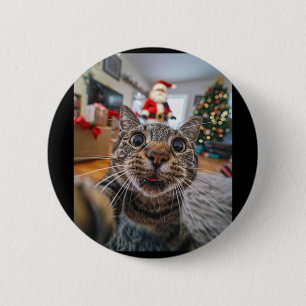 Funny Cat Selfie With Santa Christmas 4  6 Cm Round Badge