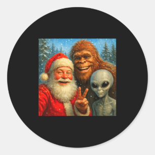 Funny Cat Selfie With Santa Claus & Bigfoot Me Classic Round Sticker