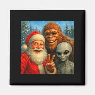 Funny Cat Selfie With Santa Claus & Bigfoot Me Magnet