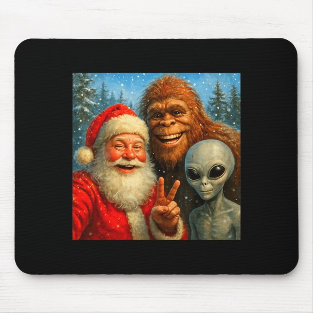 Funny Cat Selfie With Santa Claus &amp; Bigfoot Me Mouse Pad (Front)