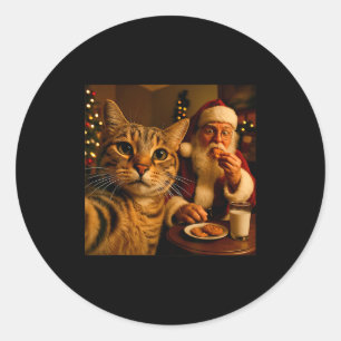 Funny Cat Selfie With Santa Claus Christmas Meme Classic Round Sticker