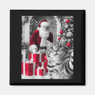 Funny Cat Selfie With Santa Claus Christmas Meme Magnet