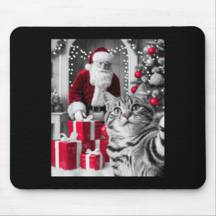 Funny Cat Selfie With Santa Claus Christmas Meme Mouse Pad