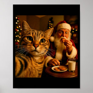 Funny Cat Selfie With Santa Claus Christmas Meme Poster