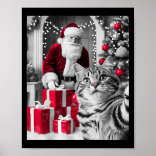 Funny Cat Selfie With Santa Claus Christmas Meme Poster
