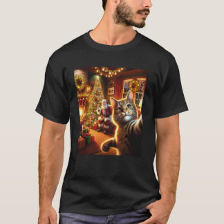 Funny Cat Selfie with Santa Claus Christmas Meme T-Shirt