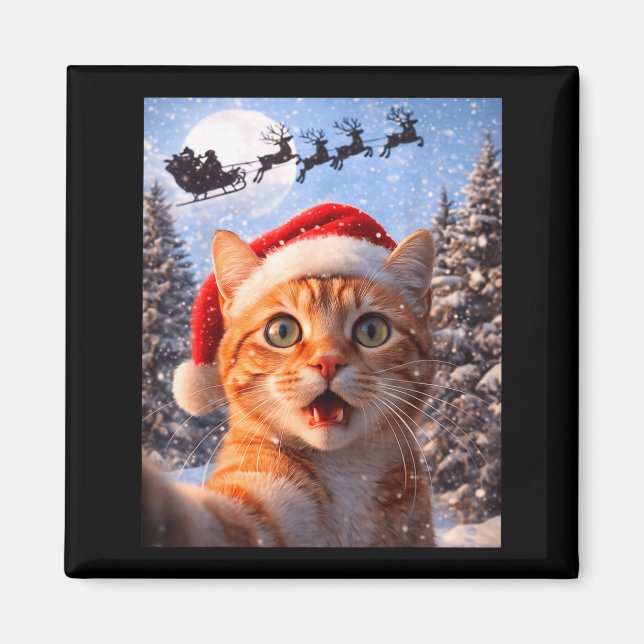 Funny Cat Selfie With Santa Claus Christmas Men Wo Magnet (Front)