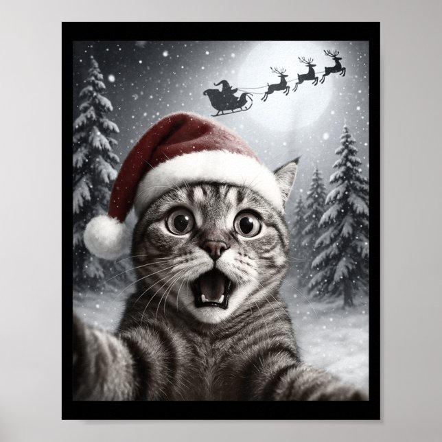 Funny Cat Selfie With Santa Claus Christmas Men Wo Poster (Front)