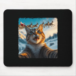 Funny Cat Selfie With Santa Sleigh Christmas Xmas  Mouse Pad