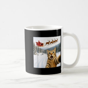 Funny Cat Selfie With Santa Sleigh Reindeer Xmas C Coffee Mug