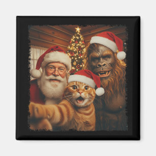 Funny Cat Selfie With Sasquatch And Santa Christma Magnet