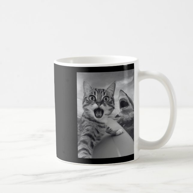 Funny Cat Selfie With Shark  Coffee Mug (Right)