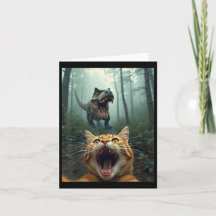 Funny Cat Selfie With T-rex Dinosaur Card