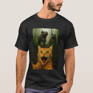Funny Cat Selfie with T-Rex Dinosaur Cat Gift Kids T-Shirt