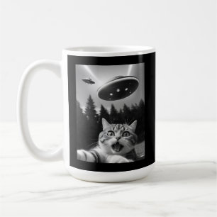  Funny Cat Selfie with UFO Alien Coffee Mug