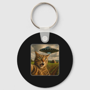 Funny Cat Selfie With Ufo Alien Meme Key Ring