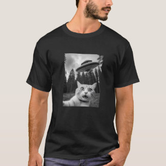 Funny Cat Selfie with UFO Alien Premium T-Shirt