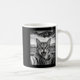 Funny Cat Selfie with UFO Alien Vintage Graphic Coffee Mug