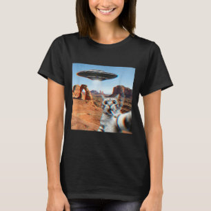 Funny Cat Selfie With Ufo And Cigarette T-Shirt
