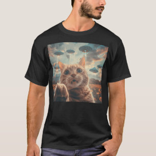 Funny Cat Selfie with UFOs cat meme T-Shirt